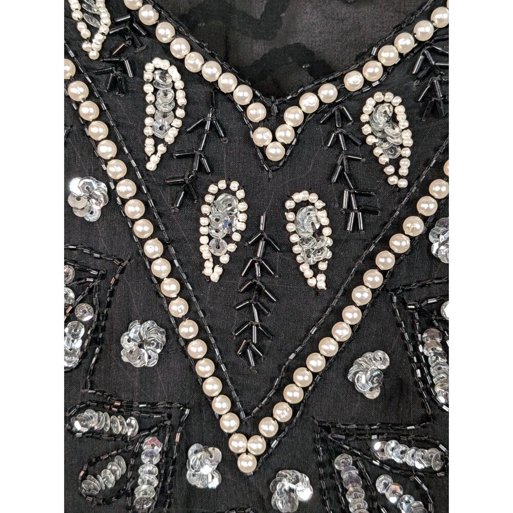 VINTAGE MEGERE Art Deco Sequined Beaded Silk Blouse Glam Whimsygoth *XL - Picture 5 of 8